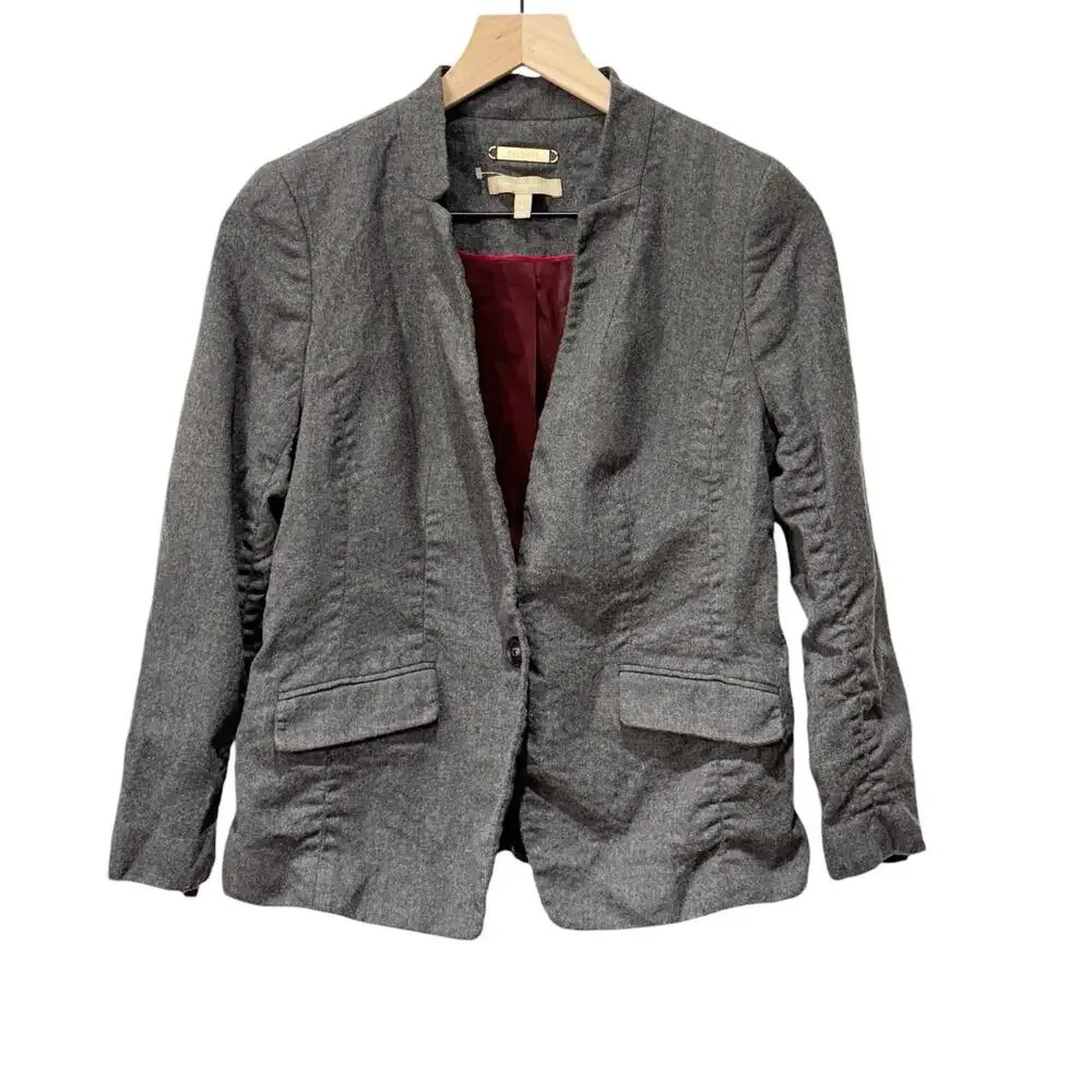 Talbots Blazer Women 10P Gray Wool Fabric Woven in Italy Single Button NWOT